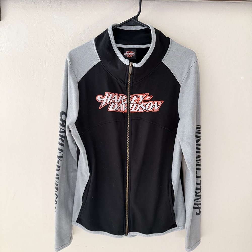 Harley Davidson Y2K Women’s Jacket Like New Black Gray Slits for Thumbs SZ L